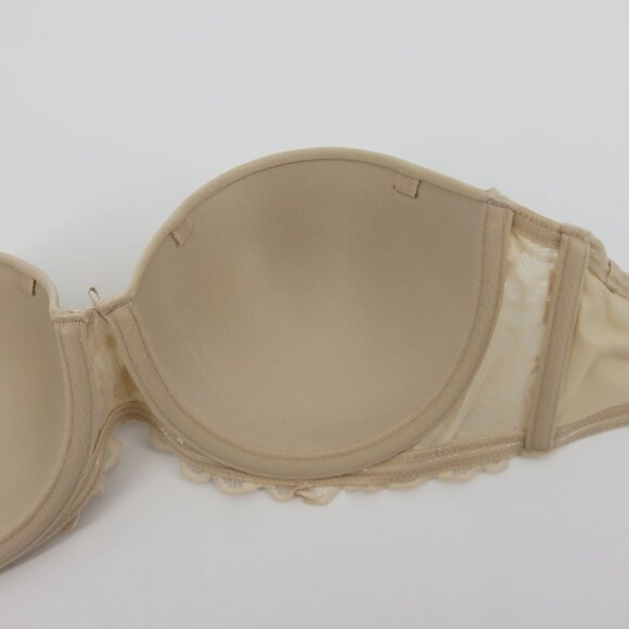 SO 36B Bra Solid Beige Strapless Bra Underwire Padded Lace Accent Bow Womens - Picture 9 of 13